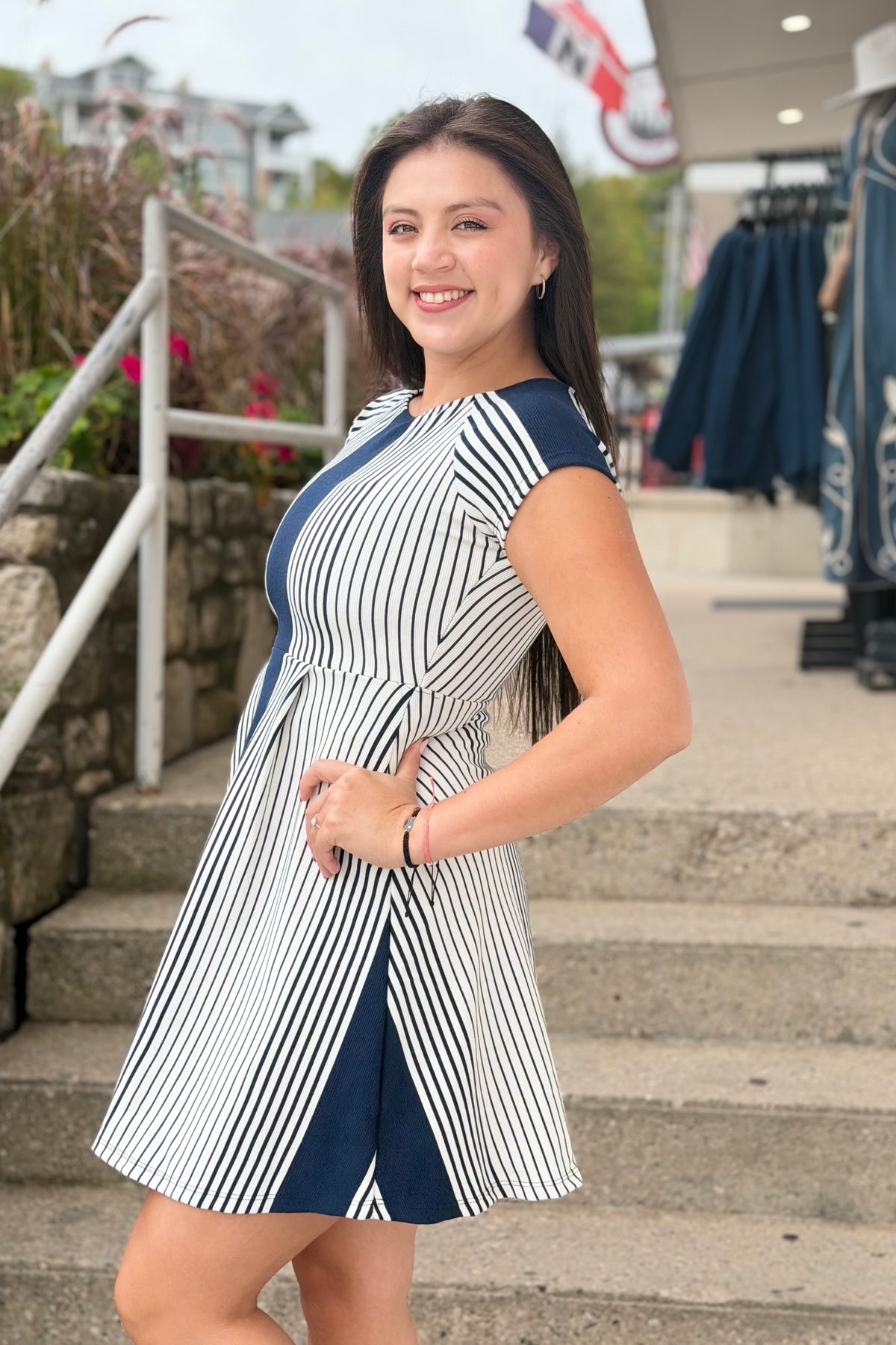 Short Sleeve Boat Neckline Dress