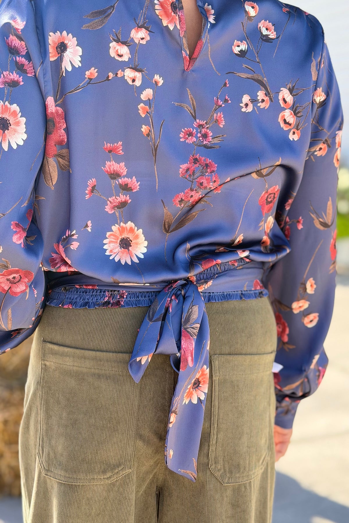 Floral Mock Neck Tie Back Top