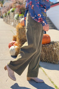 Corduroy Wide Leg Pants - Olive