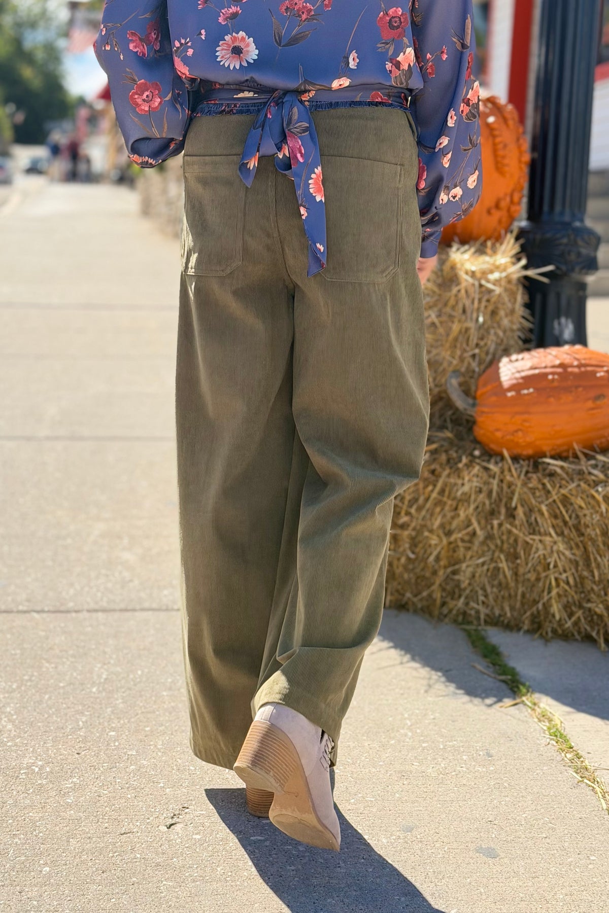 Corduroy Wide Leg Pants - Olive