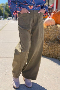 Corduroy Wide Leg Pants - Olive