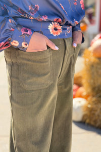 Corduroy Wide Leg Pants - Olive