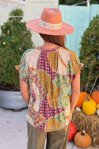 Short Sleeve V-Neck Top - Taupe Ember