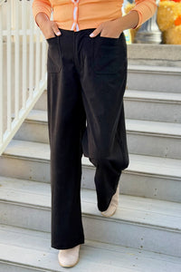 Corduroy Wide Leg Pants - Black