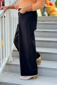 Corduroy Wide Leg Pants - Black