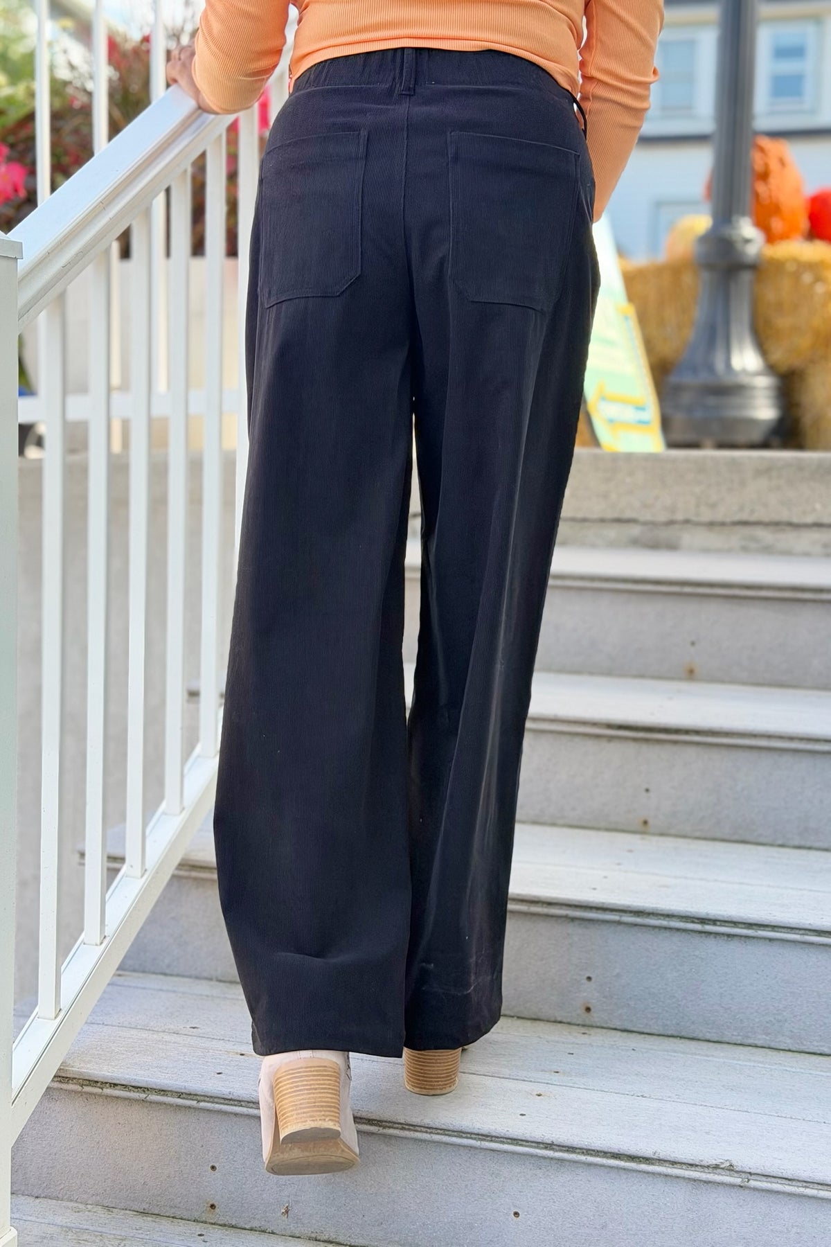 Corduroy Wide Leg Pants - Black