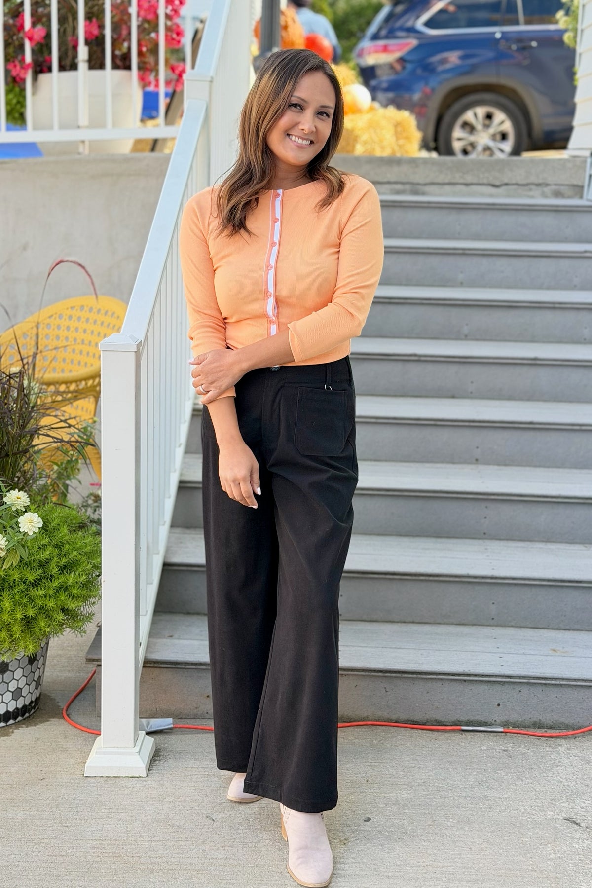 Corduroy Wide Leg Pants - Black