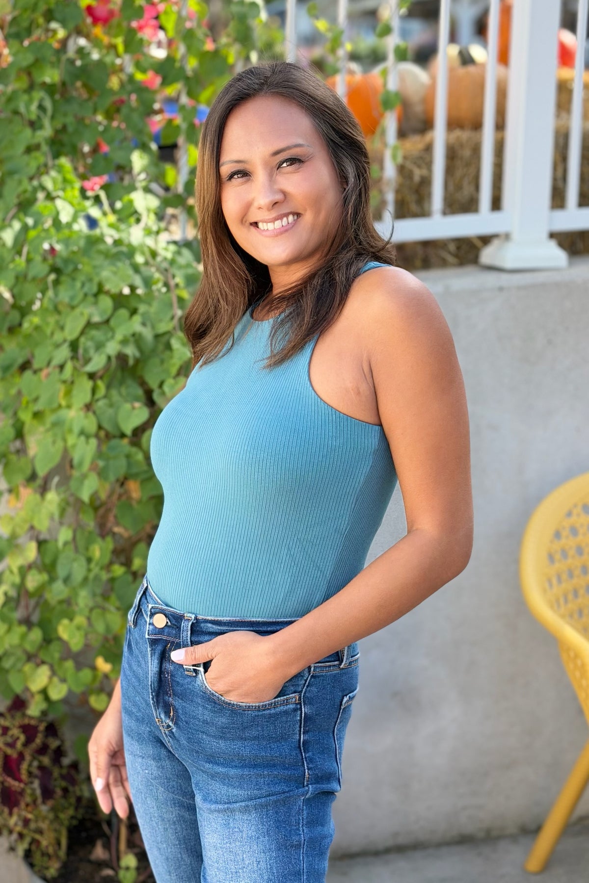 Misty Halter Rib Bodysuit - Teal