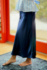 Satin Midi Skirt - Navy