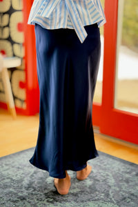 Satin Midi Skirt - Navy