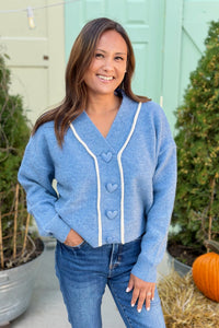 Heart Button Cardigan - Blue