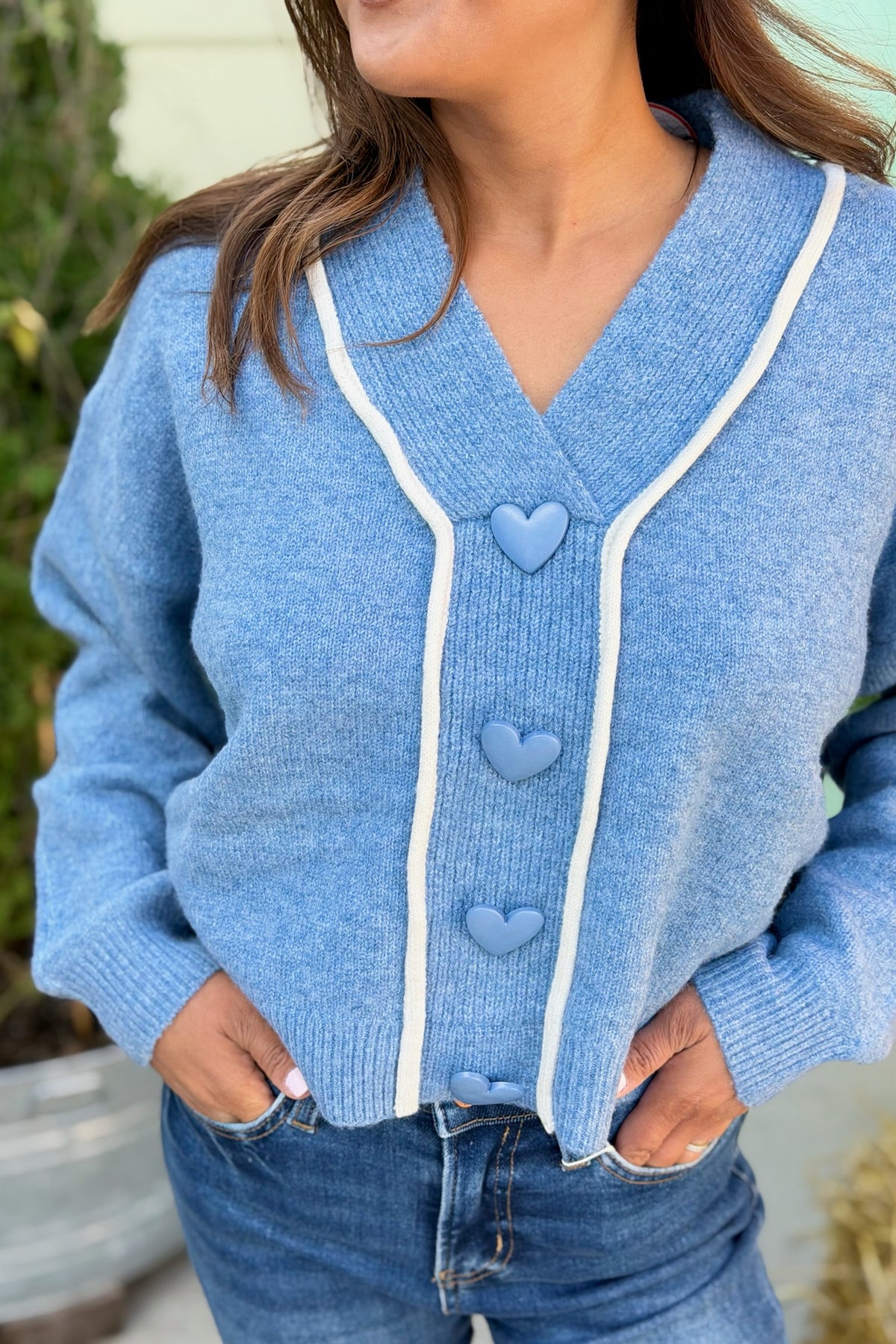 Heart Button Cardigan - Blue