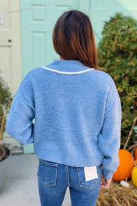 Heart Button Cardigan - Blue