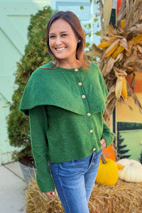 Cape Collar Cardigan - Green