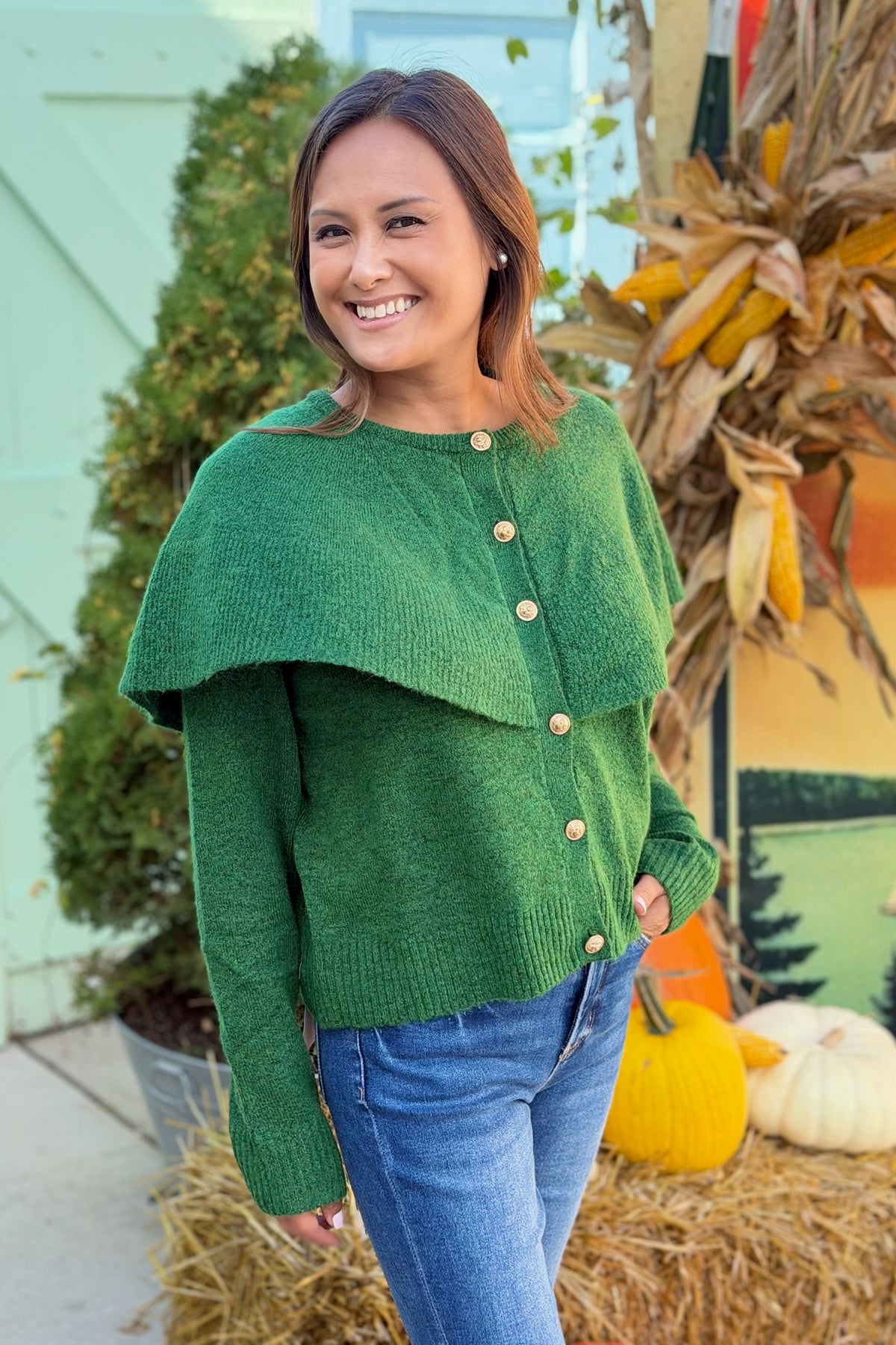 Cape Collar Cardigan - Green