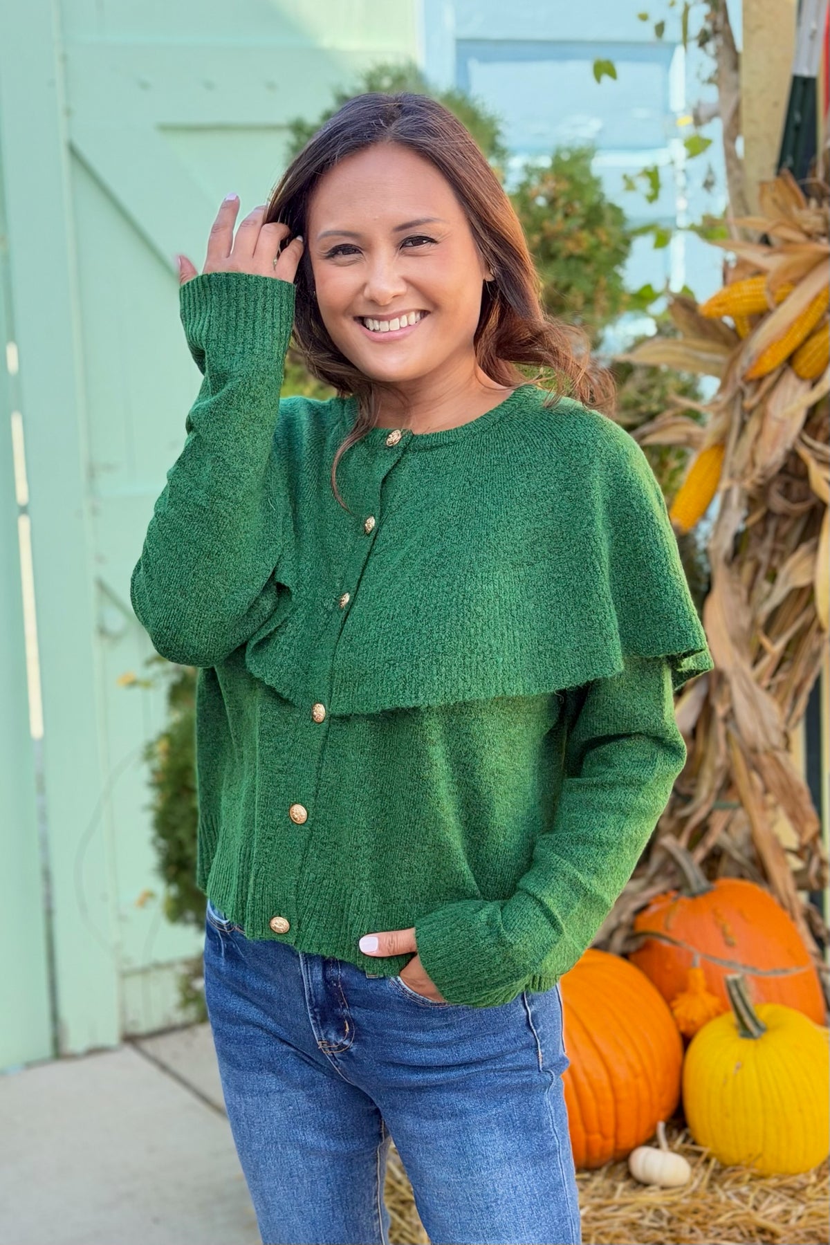 Cape Collar Cardigan - Green