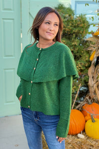 Cape Collar Cardigan - Green