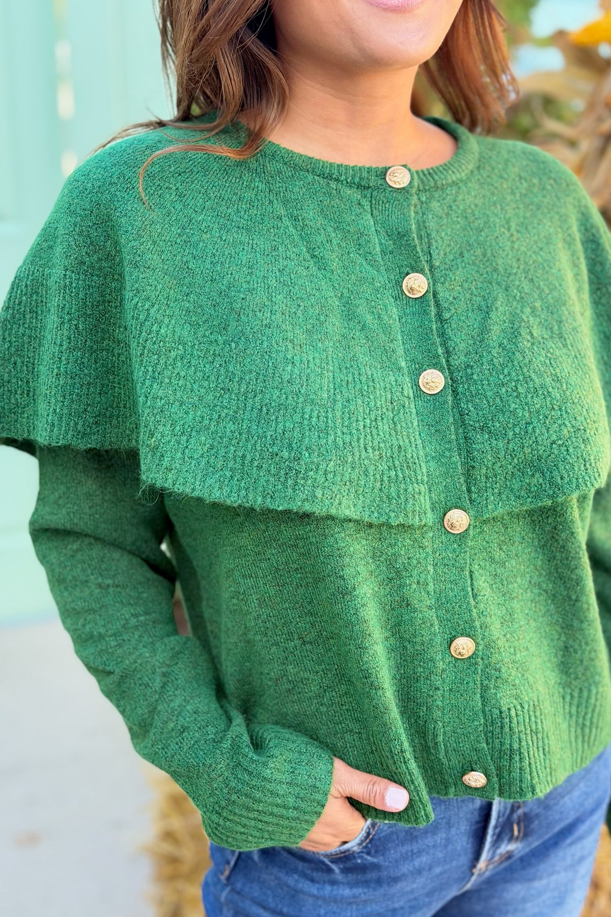 Cape Collar Cardigan - Green