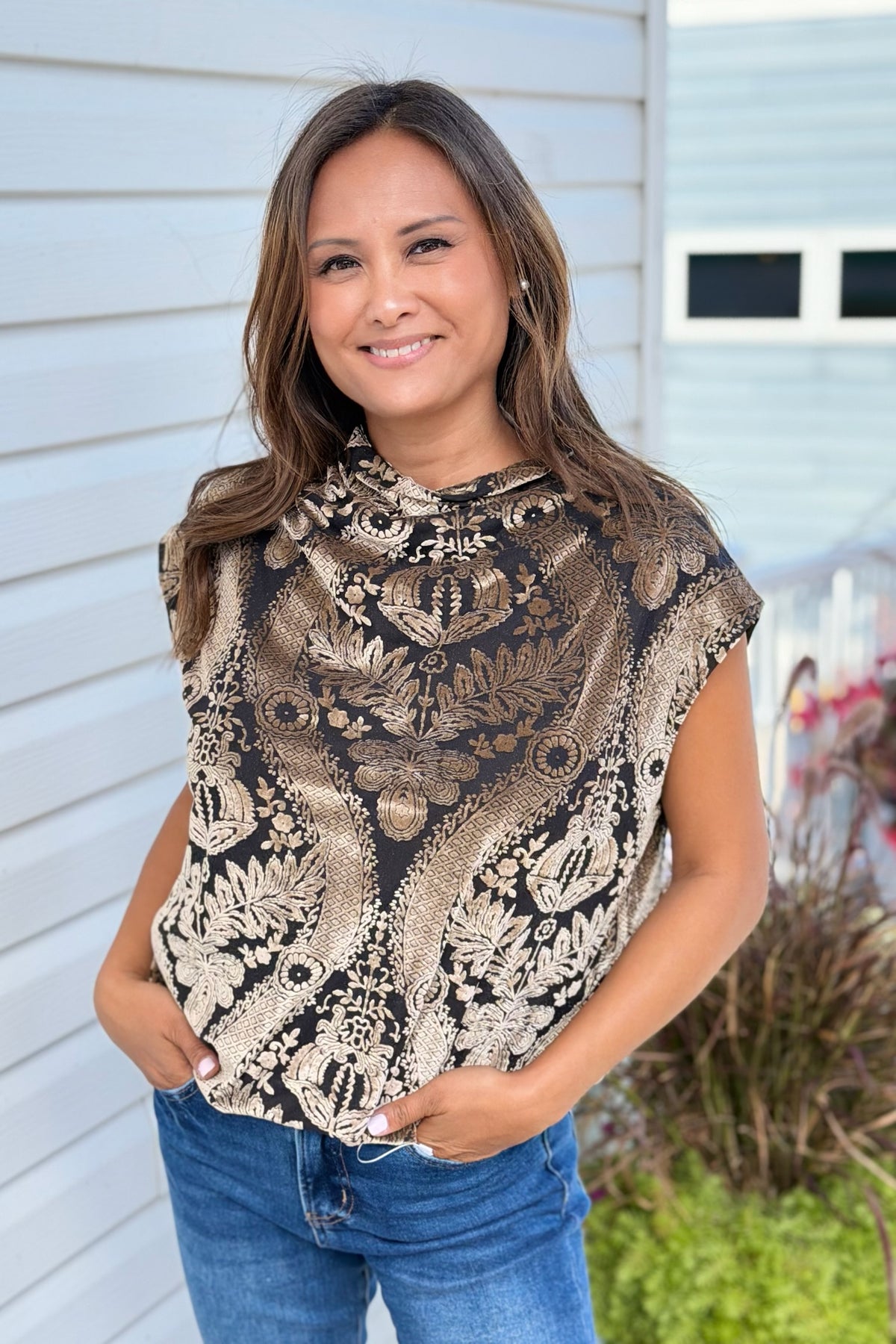 Velvet Boxy Short Sleeve Top - Charcoal