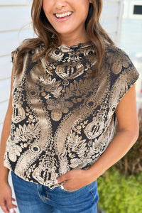 Velvet Boxy Short Sleeve Top - Charcoal