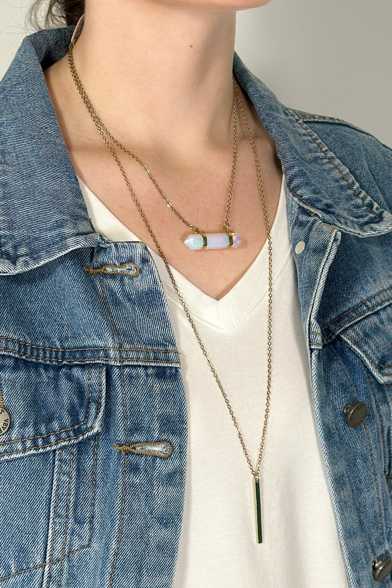 Crystal + Bar Necklace - Opal