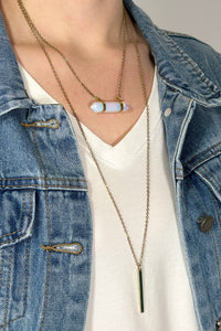 Crystal + Bar Necklace - Opal