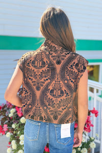Velvet Boxy Short Sleeve Top - Camel