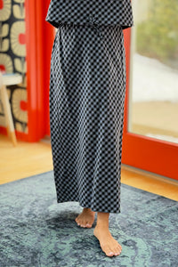 Plaid Elastic Waist Skirt - Blue