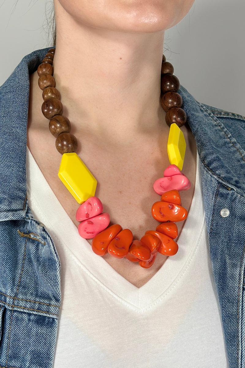 Neon + Wood Chunky Necklace