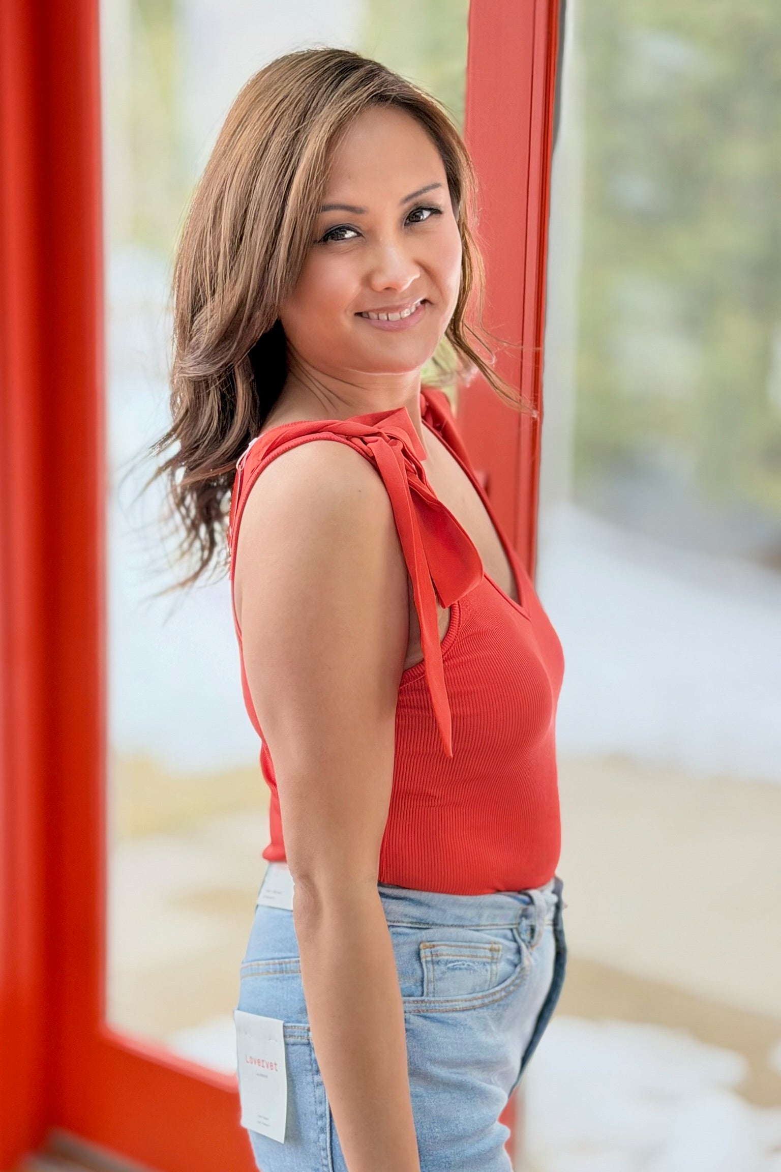 V-Neck Tie Tank Top - Orange