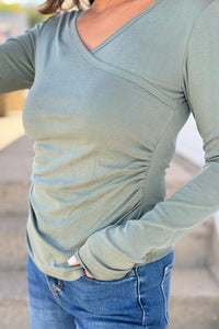 Side Shirred Crossover Top - Evergreen
