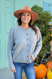 Soft Knit Button Cardigan - Grey