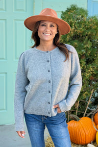 Soft Knit Button Cardigan - Grey
