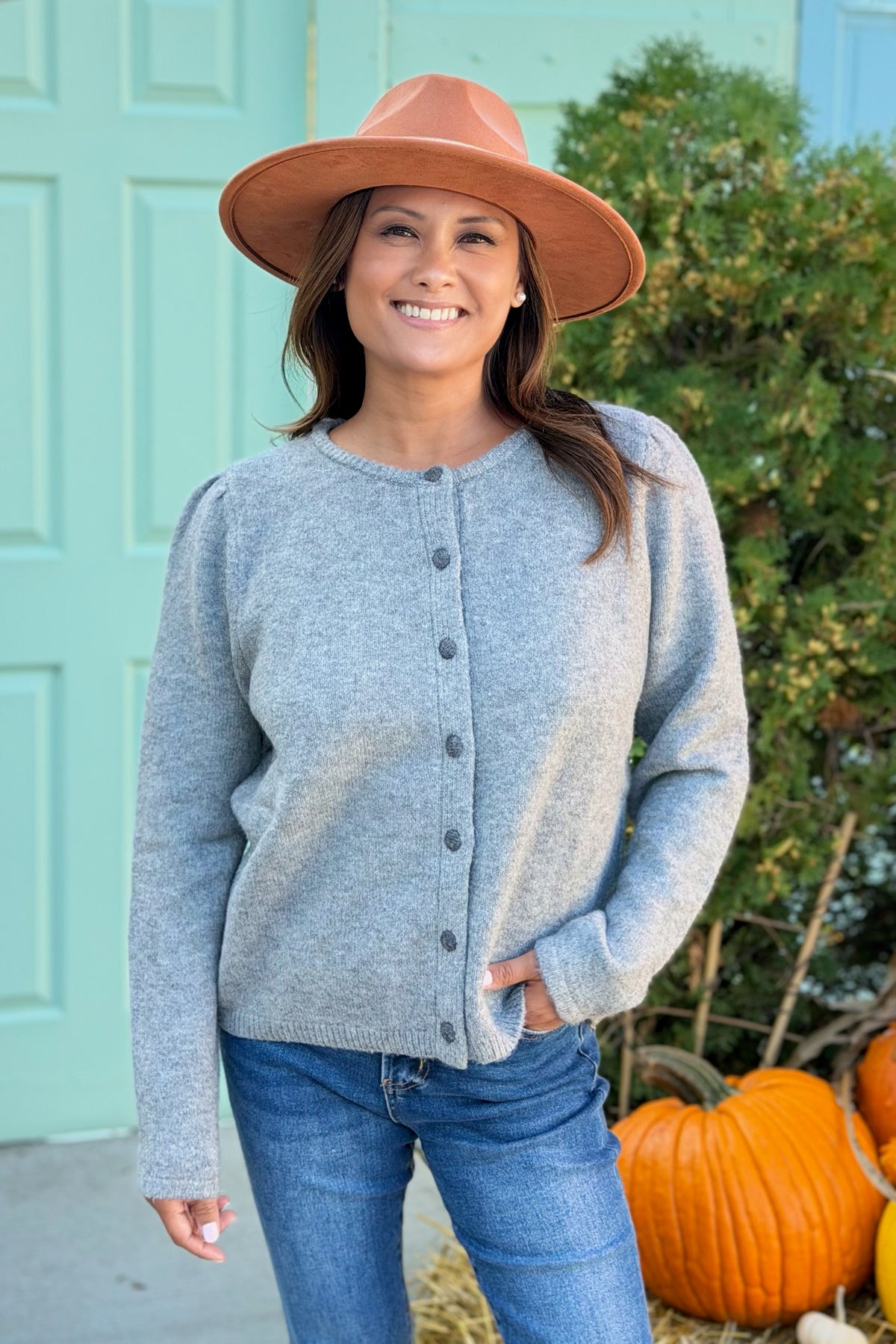 Soft Knit Button Cardigan - Grey