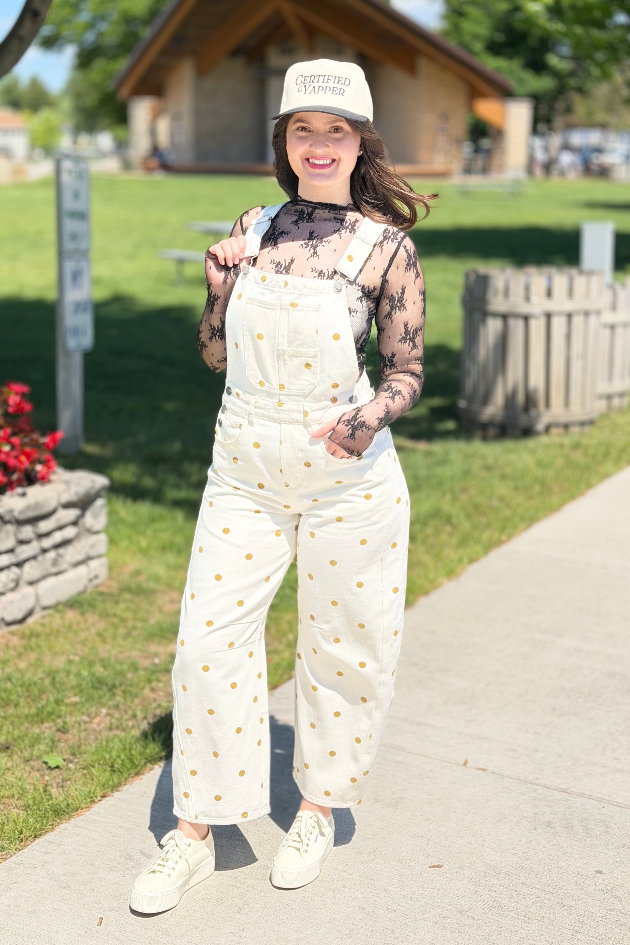 Relaxed Chic Polka Dot Overalls - Off White