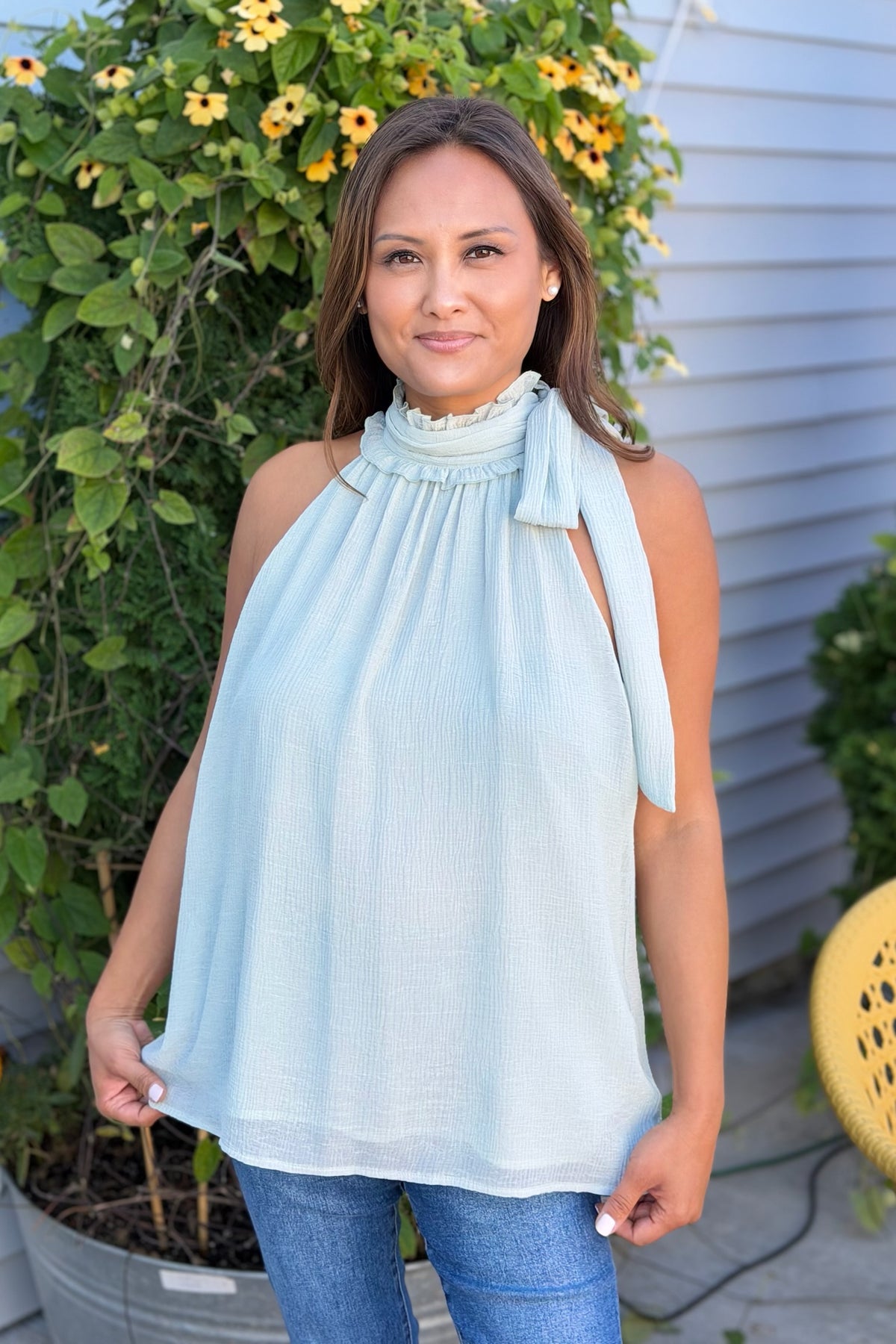 Halter Tie Sleeveless Chiffon Top - Mint