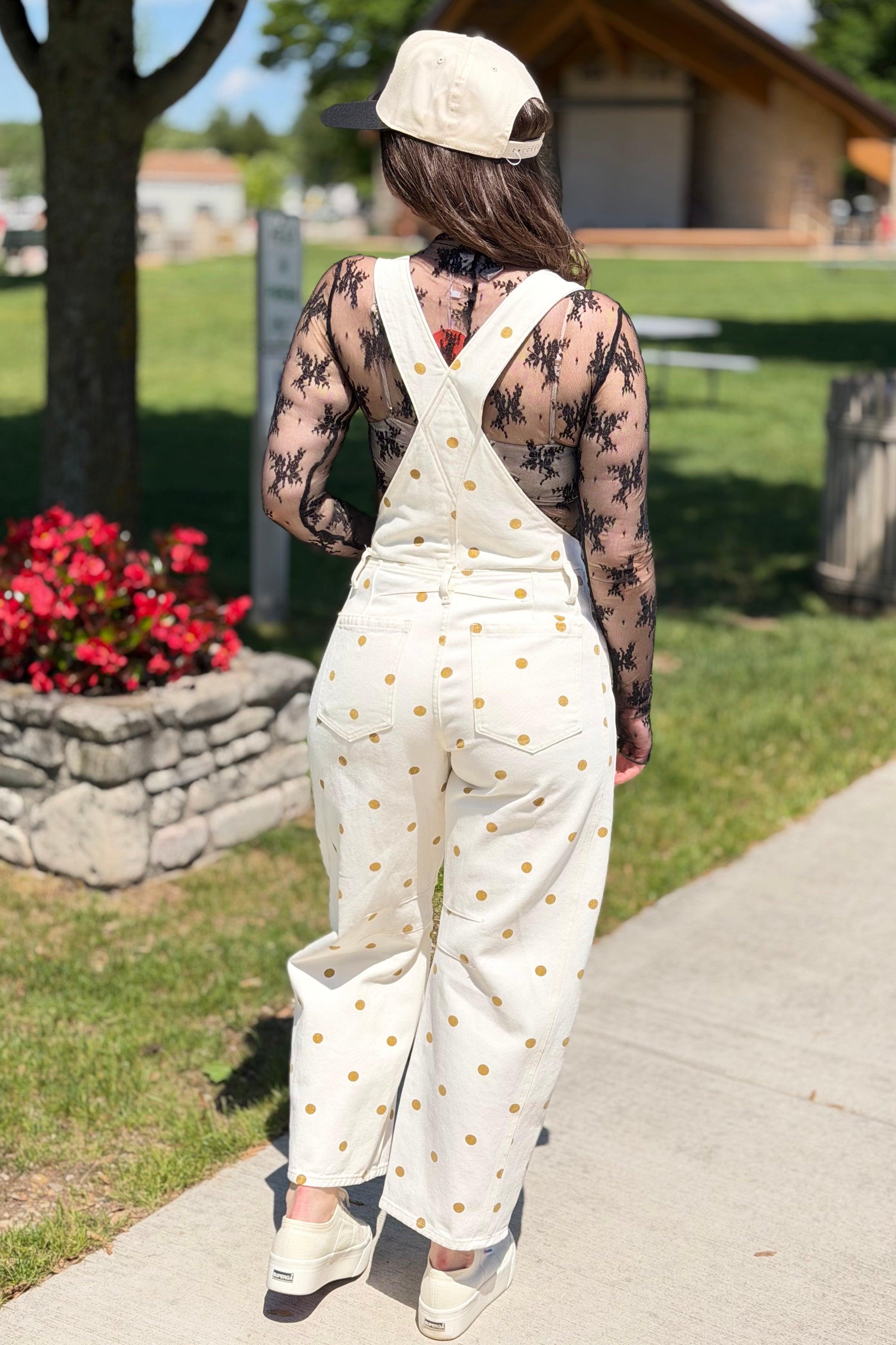Relaxed Chic Polka Dot Overalls - Off White
