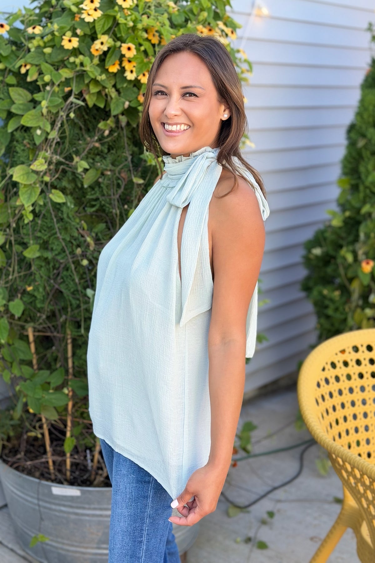 Halter Tie Sleeveless Chiffon Top - Mint