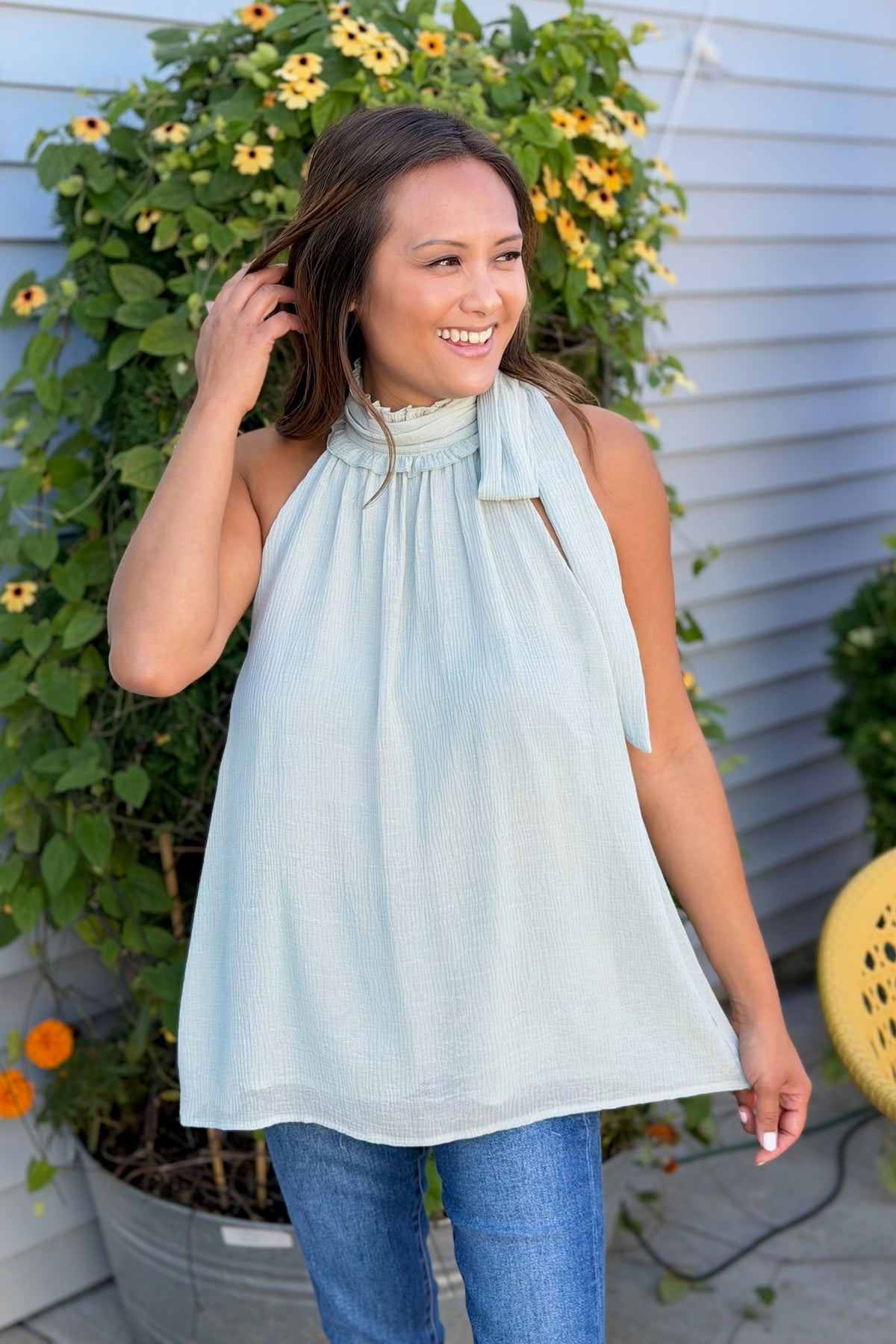 Halter Tie Sleeveless Chiffon Top - Mint
