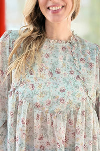 Yoru Chiffon Ruffle Top - Mint