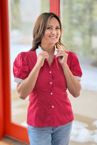 Collared Polka Dot Top - Red