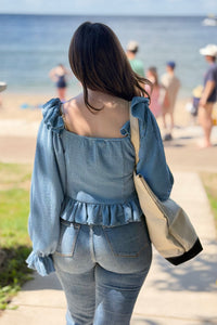 Chic Ruffle-Trimmed Top - Light Blue