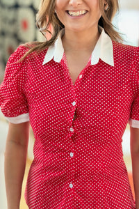 Collared Polka Dot Top - Red