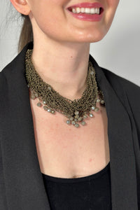 Mini Beaded Short Layered Necklace Brown