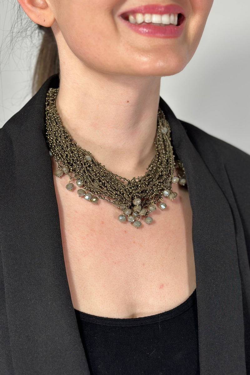 Mini Beaded Short Layered Necklace Brown