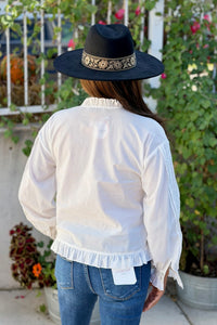 Ruffle Lace Button Top - White
