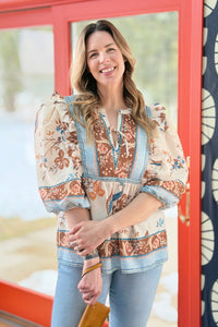Boho Floral Top With Puff Sleeves