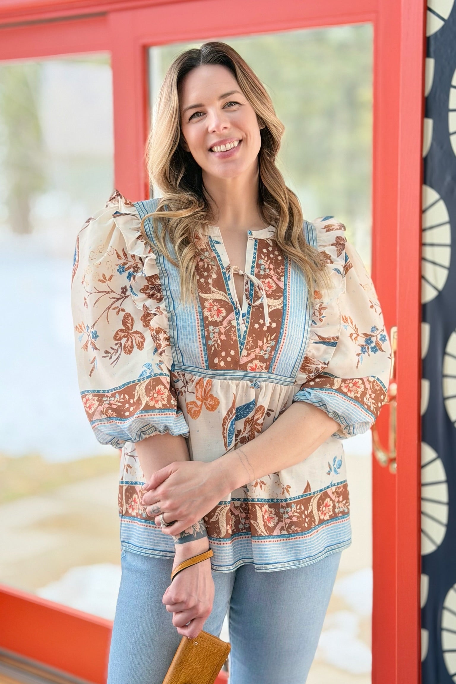 Boho Floral Top With Puff Sleeves