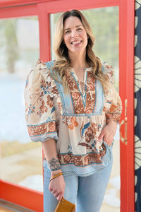 Boho Floral Top With Puff Sleeves