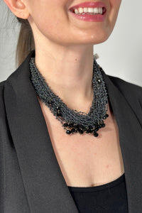 Mini Beaded Short Layered Necklace Black